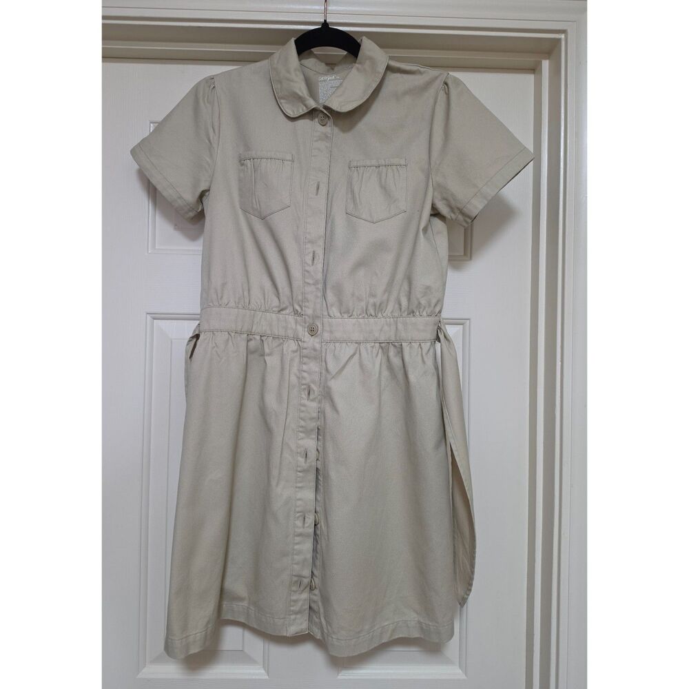 Cat & Jack Girls Khaki School Uniform Safari Dress Size 16 Short Sleeve